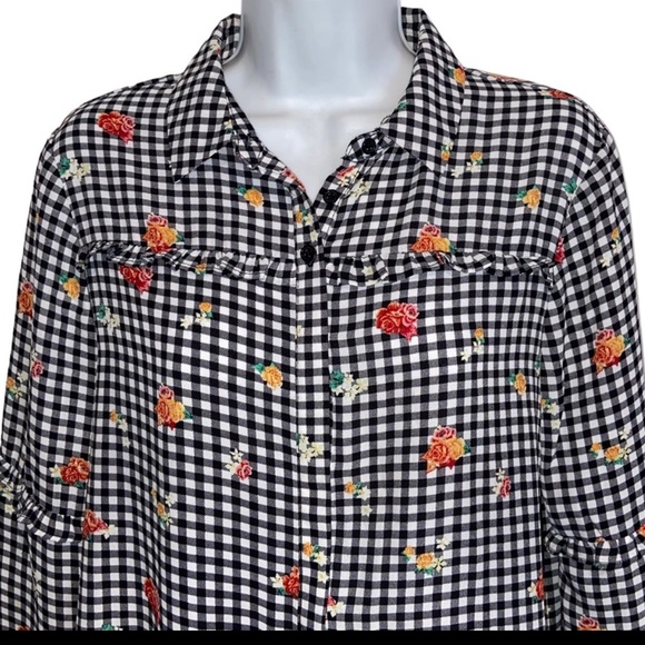 Zac & Rachel Floral Check Button Down Shirt - women’s Small - Picture 7 of 14